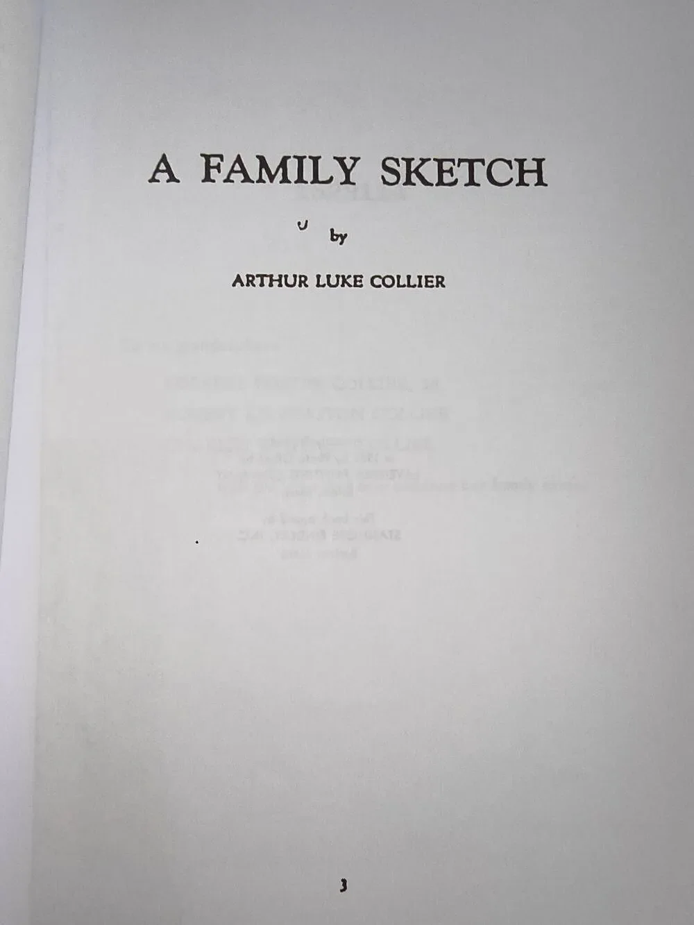 A Family Sketch by Arthur Luke Collier paperback Genealogy